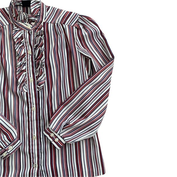 Vintage Striped Ruffle Collar Striped Blouse - Picture 2 of 6